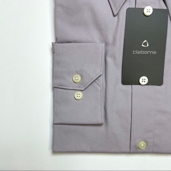 Claiborne Purple Dress Sport Shirt SZ L 16.5 34 35 Mens Career Buttons Cotton - Picture 6 of 7
